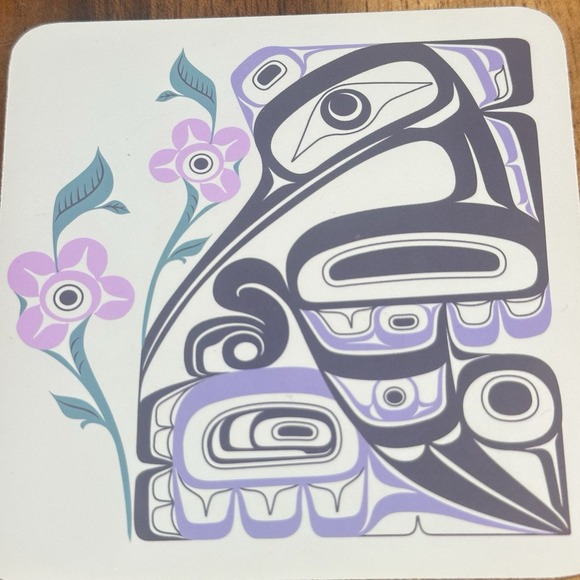 Set Of 4 Native Northwest Coasters (BC Indigenous Designed) Cork‎ Backed Bird - Picture 3 of 5